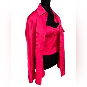 Jason Wu Satin 2-Piece Set Bustier with Long Sleeve Button Down Size Small